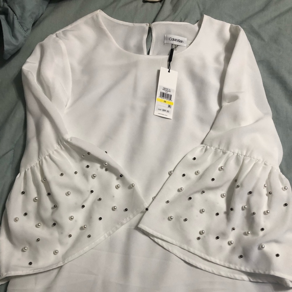 Calvin Klein White Top with Pearl Details